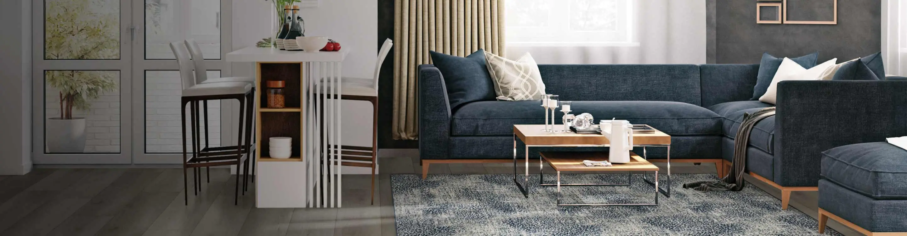 gray and blue area rug in a living room